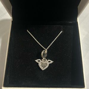 Pandora Heart and Angel Wings Dangle Charm with Necklace